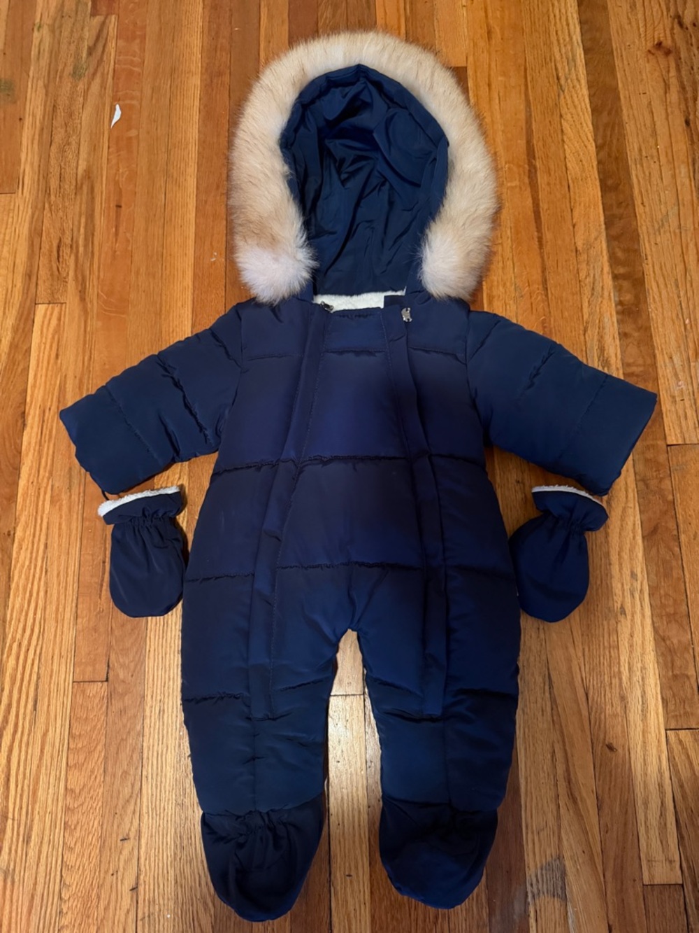 Navy Baby Snowsuit with Faux Fur Trim
